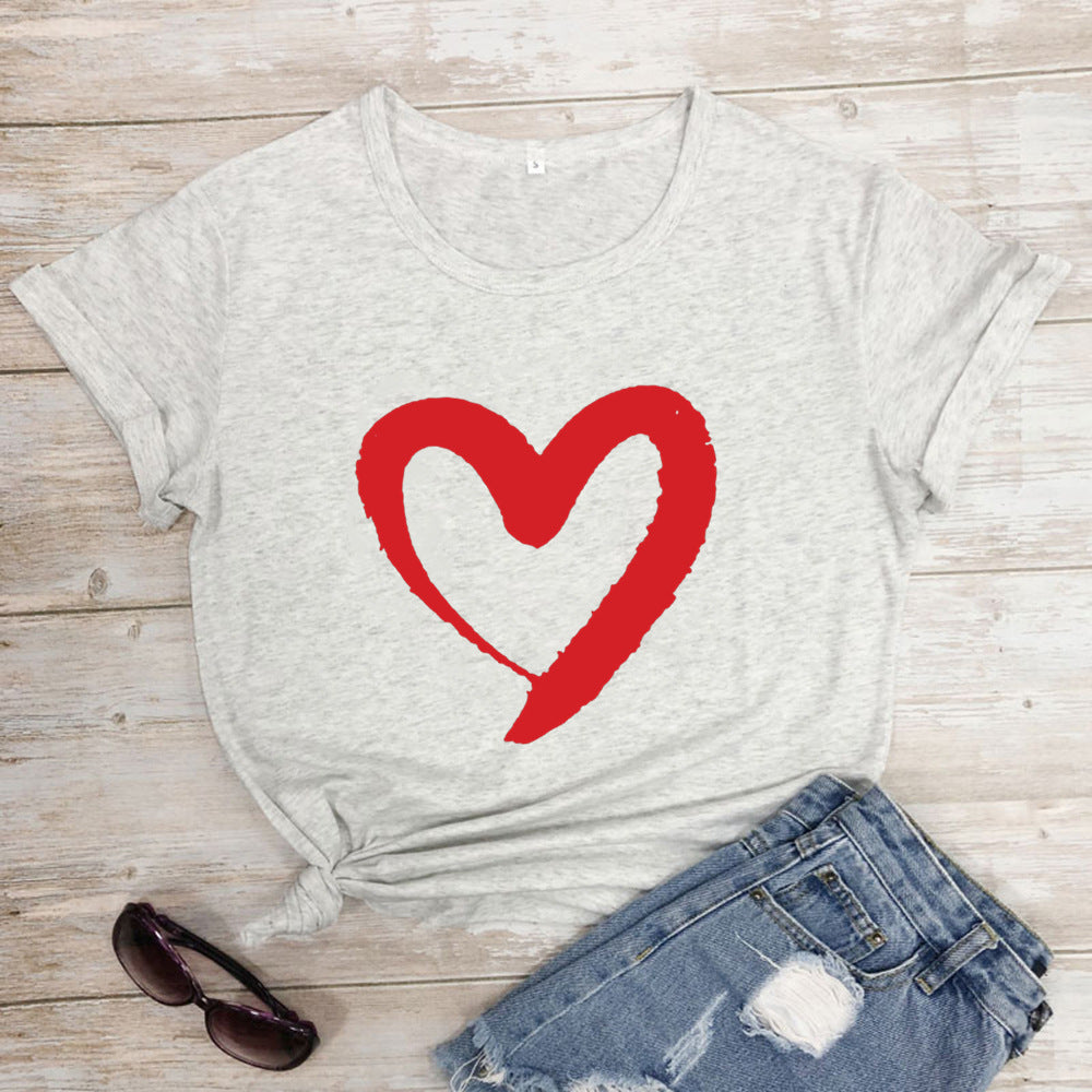 Casual Cotton T-Shirt, Letter Print Bottoming Shirt, Round Neck Short-Sleeve Tee, Available in Multiple Colors and Size