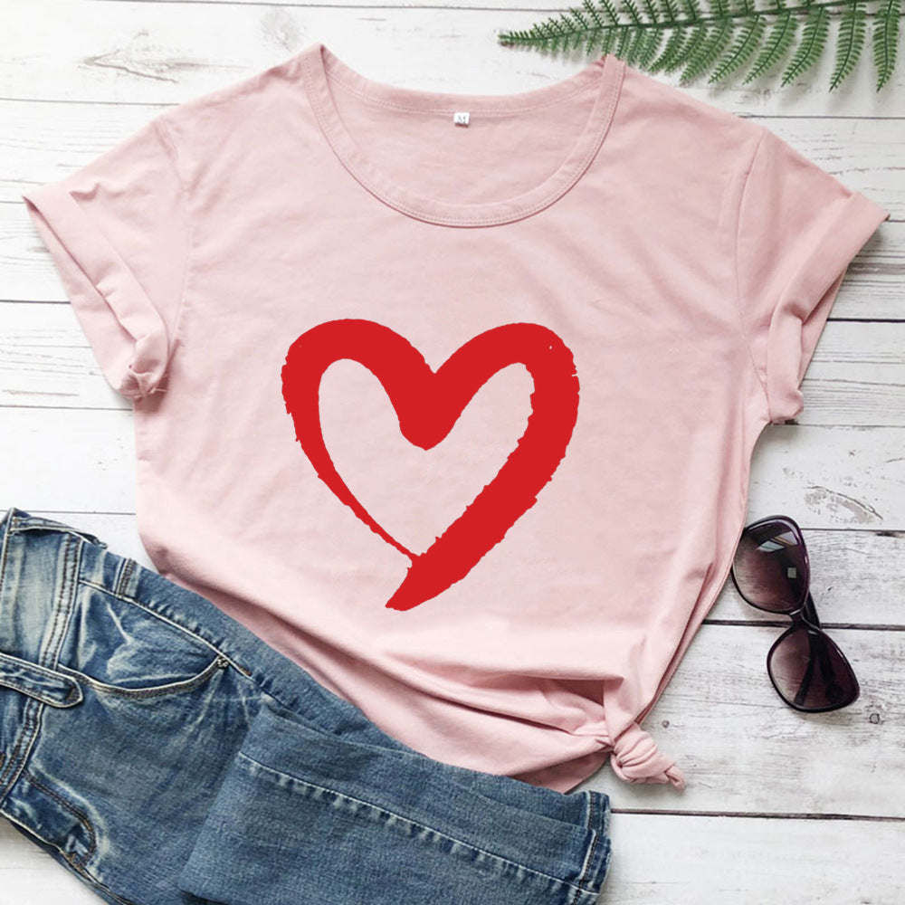 Casual Cotton T-Shirt, Letter Print Bottoming Shirt, Round Neck Short-Sleeve Tee, Available in Multiple Colors and Size