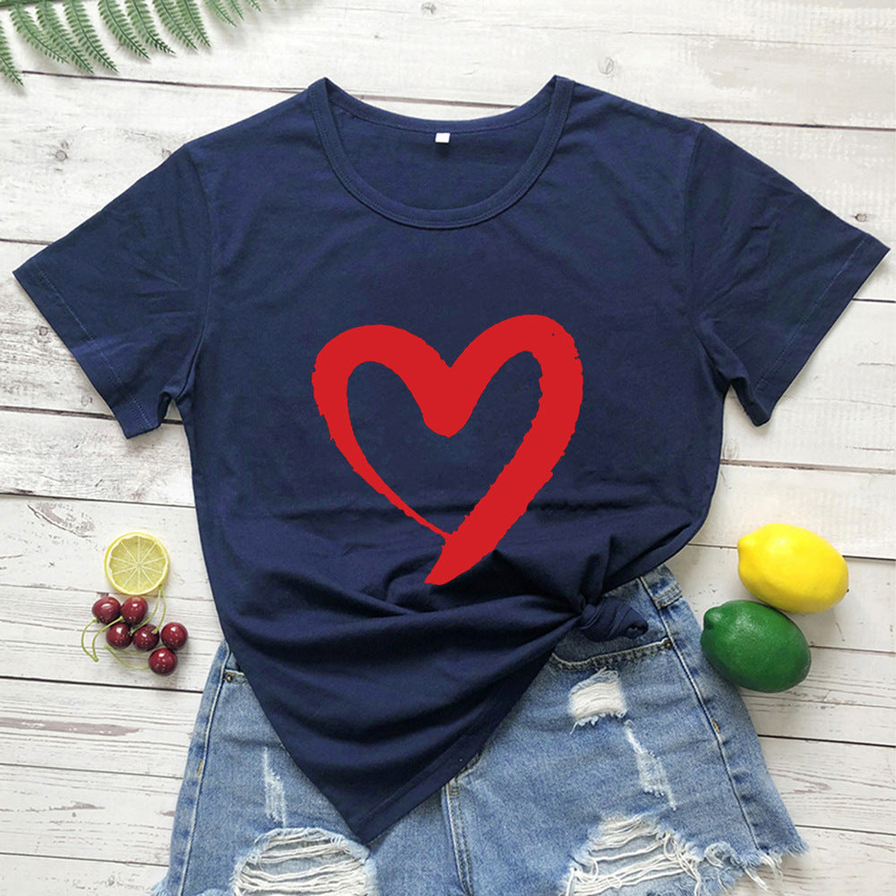 Casual Cotton T-Shirt, Letter Print Bottoming Shirt, Round Neck Short-Sleeve Tee, Available in Multiple Colors and Size