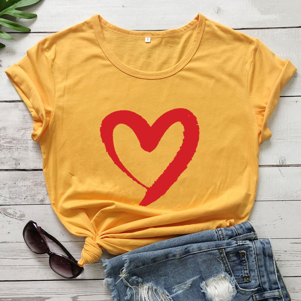 Casual Cotton T-Shirt, Letter Print Bottoming Shirt, Round Neck Short-Sleeve Tee, Available in Multiple Colors and Size