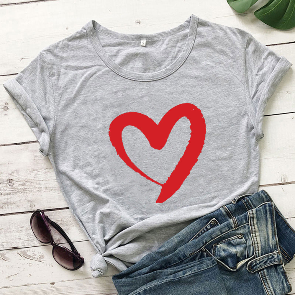Casual Cotton T-Shirt, Letter Print Bottoming Shirt, Round Neck Short-Sleeve Tee, Available in Multiple Colors and Size
