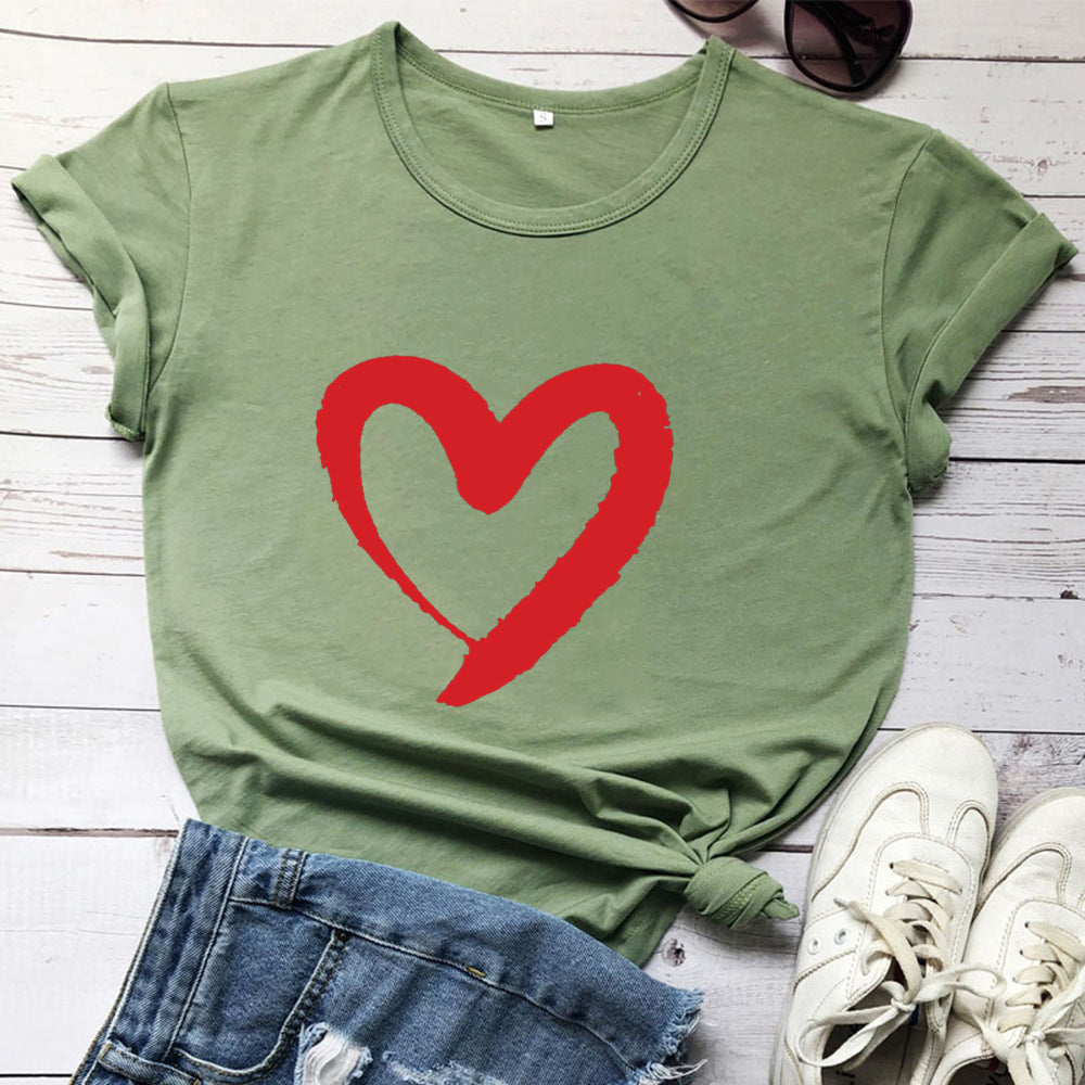 Casual Cotton T-Shirt, Letter Print Bottoming Shirt, Round Neck Short-Sleeve Tee, Available in Multiple Colors and Size