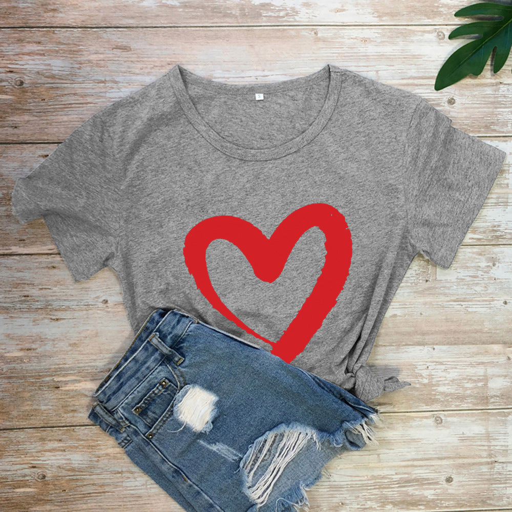 Casual Cotton T-Shirt, Letter Print Bottoming Shirt, Round Neck Short-Sleeve Tee, Available in Multiple Colors and Size
