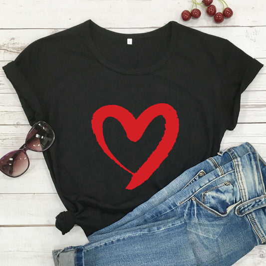 Casual Cotton T-Shirt, Letter Print Bottoming Shirt, Round Neck Short-Sleeve Tee, Available in Multiple Colors and Size
