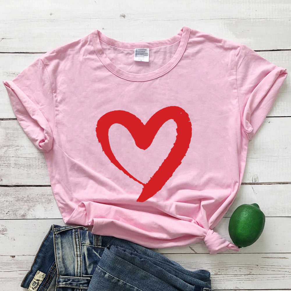 Casual Cotton T-Shirt, Letter Print Bottoming Shirt, Round Neck Short-Sleeve Tee, Available in Multiple Colors and Size