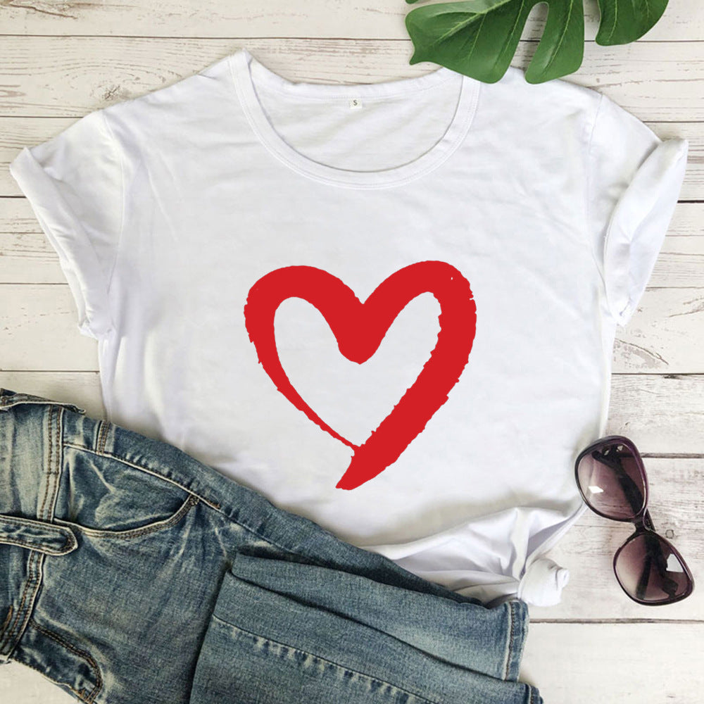 Casual Cotton T-Shirt, Letter Print Bottoming Shirt, Round Neck Short-Sleeve Tee, Available in Multiple Colors and Size