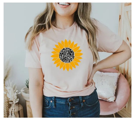 Leopard Sunflower T-shirt, Thanksgiving Shirt, Halloween Tee, Fall Garden Shirt, Pumpkin Top, Gift for Her, Mom Shirt, Floral Shirt
